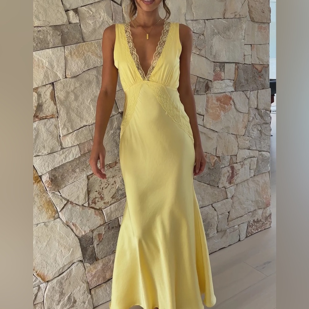 Elegant Yellow Lace Trim Dress Hello Molly